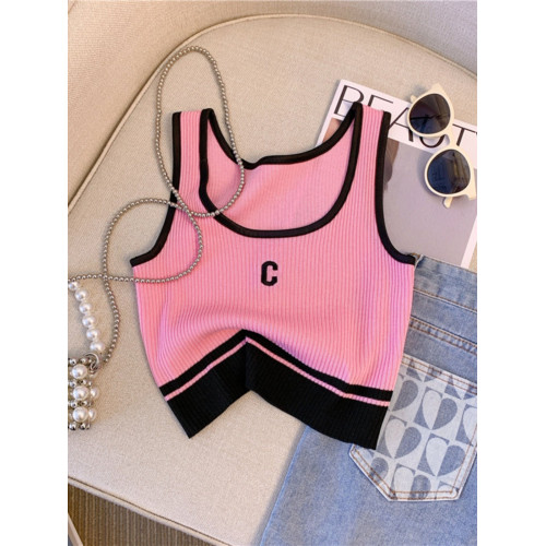 廣州十三行爆款韓貨女裝U型短款冰絲針織背心拼色內搭吊帶上衣服