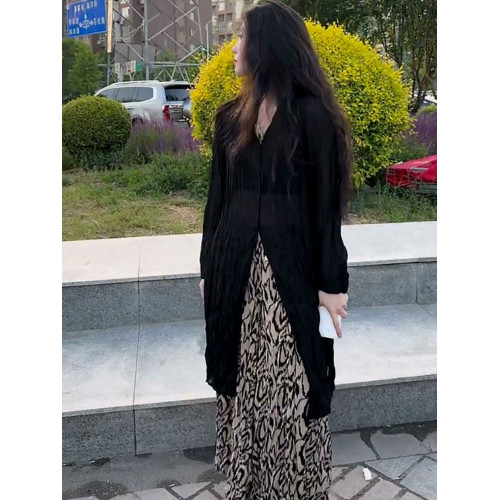 法式V領防曬襯衫外套女夏2025新款中長款上衣休閒襯衣外搭開衫潮