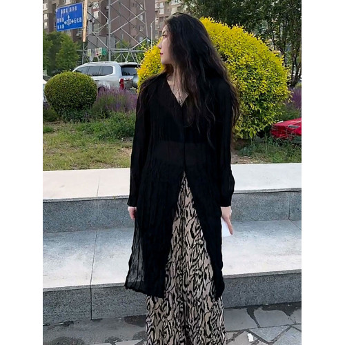 法式V領防曬襯衫外套女夏2025新款中長款上衣休閒襯衣外搭開衫潮