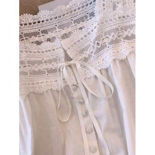 法式白色蕾絲方領無袖上衣夏季寬鬆鏤空吊帶娃娃衫短款背心襯衫