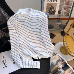 專櫃撤廻！條紋繙領針織開衫配無袖短款小背心女春季新款曡穿套裝