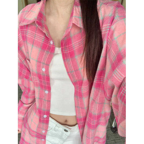 時尚洋氣多巴胺格子襯衫女外穿秋季新款寬鬆慵懶風薄款襯衣防曬衫