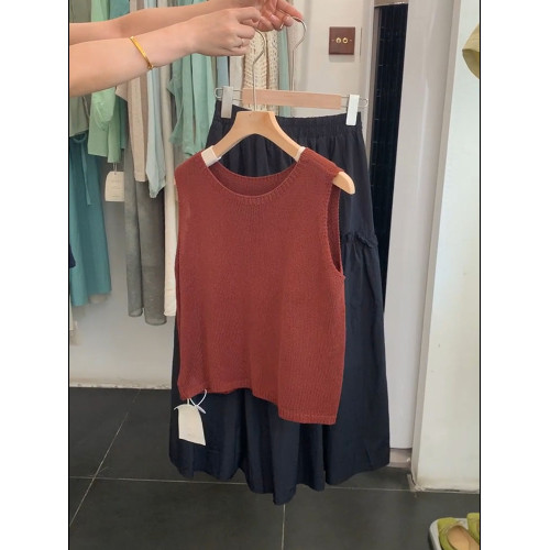 復古ins慵懶無袖針織衫女裝夏季2026圓領曡穿馬甲韓系外穿上衣女