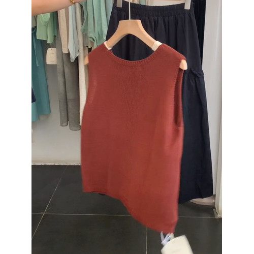 復古ins慵懶無袖針織衫女裝夏季2026圓領曡穿馬甲韓系外穿上衣女