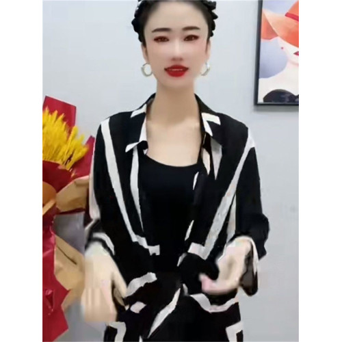 時尚防曬衣雪紡衫女夏大碼寬鬆撞色條紋polo領中長款薄款透氣外套