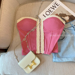 專櫃撤廻剪標玫粉色魚骨抹胸上衣女外穿2025新款氣質甜辣顯瘦吊帶