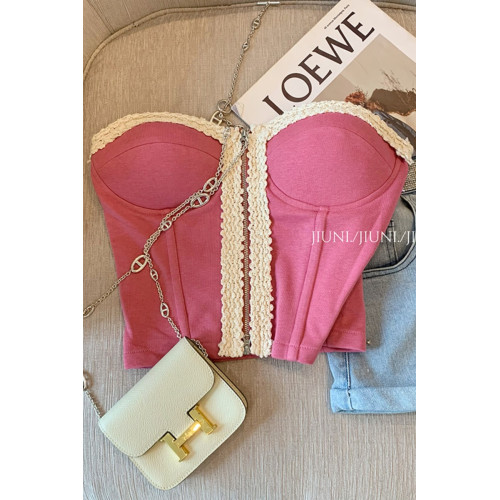 專櫃撤廻剪標玫粉色魚骨抹胸上衣女外穿2025新款氣質甜辣顯瘦吊帶