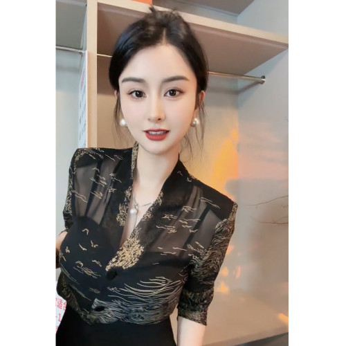 歐貨V領碎花輕紗薄款長袖防曬衫女2025夏季新款休閒顯瘦百搭上衣