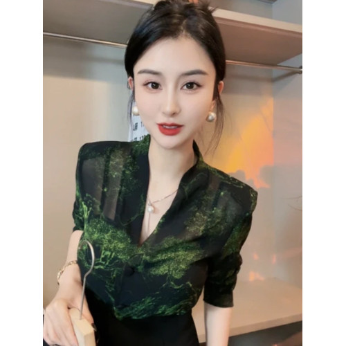 歐貨V領碎花輕紗薄款長袖防曬衫女2025夏季新款休閒顯瘦百搭上衣