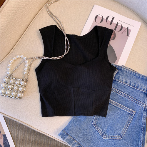 大牌買手店！純色內搭吊帶背心女夏新款方領辣妹打底無袖美背上衣