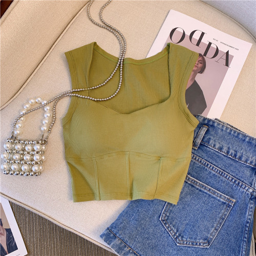 大牌買手店！純色內搭吊帶背心女夏新款方領辣妹打底無袖美背上衣