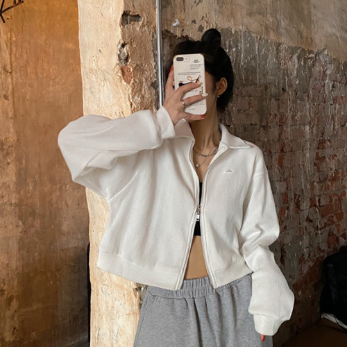 歐貨短款開衫雙向拉鍊衛衣外套女春秋2026新款連帽美式小個子上衣