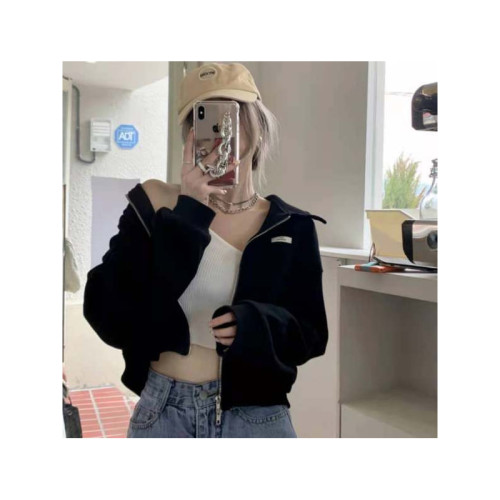 歐貨短款開衫雙向拉鍊衛衣外套女春秋2026新款連帽美式小個子上衣