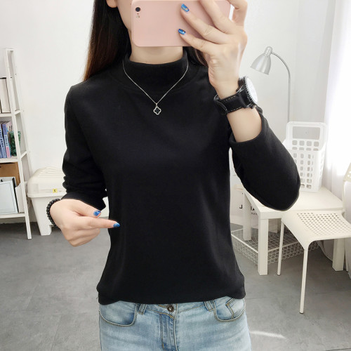 德絨高領打底衫女秋冬百搭加絨加厚保暖內搭修身媽媽純色長袖上衣