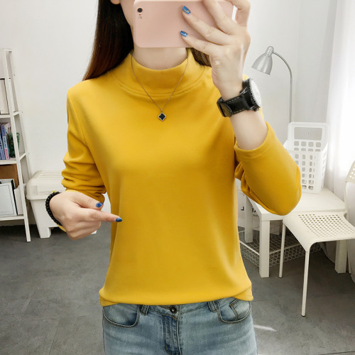 德絨高領打底衫女秋冬百搭加絨加厚保暖內搭修身媽媽純色長袖上衣