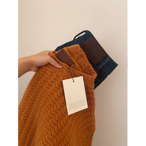 廣州十三行高品質南瓜橘色麻花套頭毛衣女秋冬軟糯溫柔風針織上衣