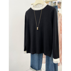 大牌撤櫃剪標花邊木耳領長袖針織衫女秋季設計感毛衣內搭打底上衣