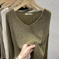 2025秋季新款法式薄款針織衫女慵懶風寬鬆洋氣鏤空V領打底衫上衣