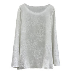 復古新中式國風圓領開叉提花長袖打底襯衫女春秋新款百搭流行上衣