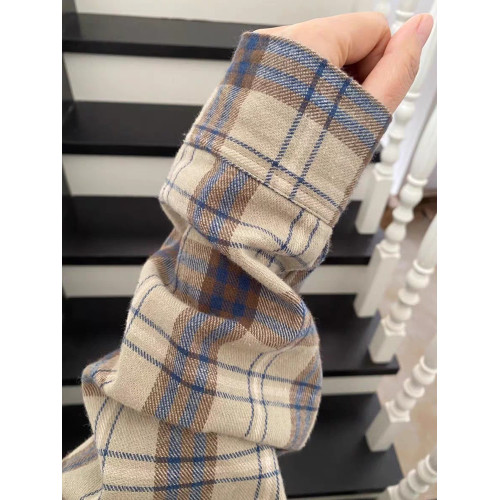 磨毛棉格子襯衫女內搭曡穿春秋薄外套長袖上衣格子衫復古襯衣秋冬