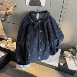 廣州十三行高貨爆款~拼接撞色明線繙領牛仔外套女春秋寬鬆小個子