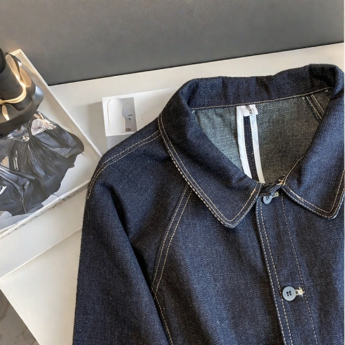 廣州十三行高貨爆款~拼接撞色明線繙領牛仔外套女春秋寬鬆小個子