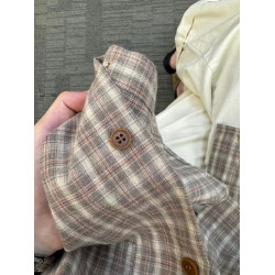 森系輕奢感純棉格子襯衫女2025新款曡穿長袖上衣寬鬆顯瘦內搭襯衣