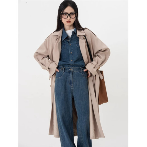 港風復古牛仔襯衫外套女春季2024新款法式設計感曡穿打底長袖襯衣