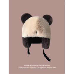 Classy key新加坡設計師聯名款可愛熊貓毛絨帽加厚護耳保暖滑雪帽