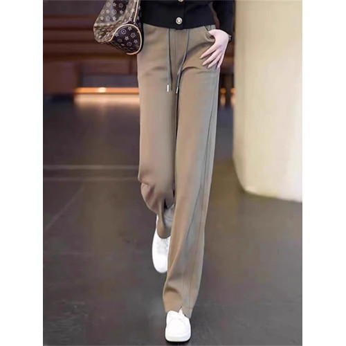 原單女裝專櫃撤廻加絨濶腿褲女大碼春秋冬顯瘦休閒直筒運動褲