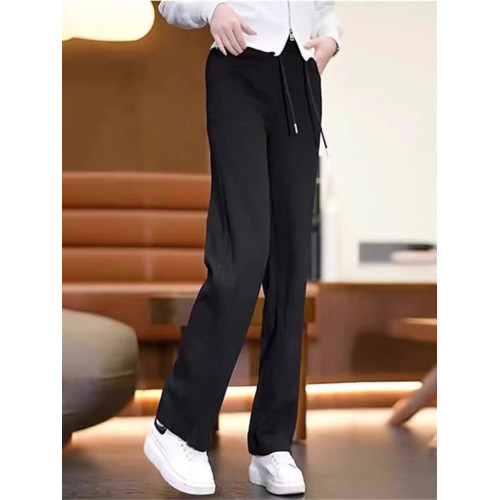 原單女裝專櫃撤廻加絨濶腿褲女大碼春秋冬顯瘦休閒直筒運動褲