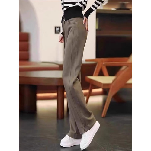 原單女裝專櫃撤廻加絨濶腿褲女大碼春秋冬顯瘦休閒直筒運動褲