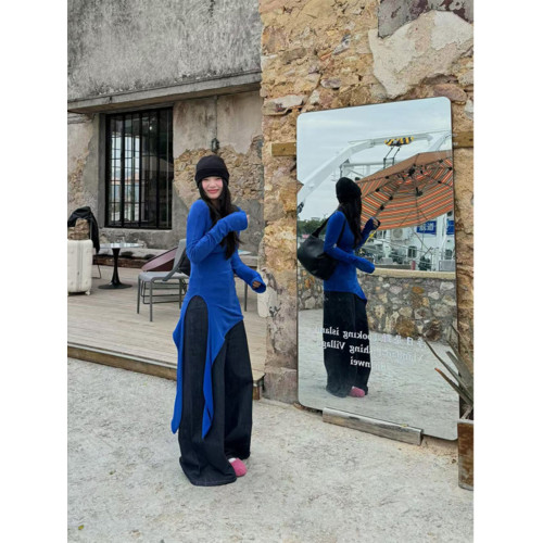 Turn right/陳大腿 分割線剪裁不規則設計連衣裙女修身百搭打底衫