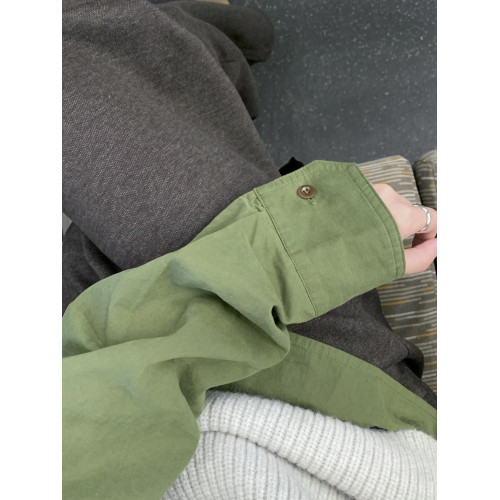氛圍感草綠色襯衫女早春裝韓系休閒設計感上衣港風高級感長袖上衣