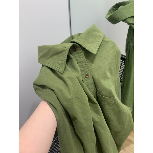 氛圍感草綠色襯衫女早春裝韓系休閒設計感上衣港風高級感長袖上衣