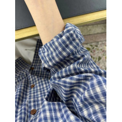 小個子韓系純棉格子襯衫女寬鬆慵懶風遮肉長袖襯衣外穿上衣ins潮