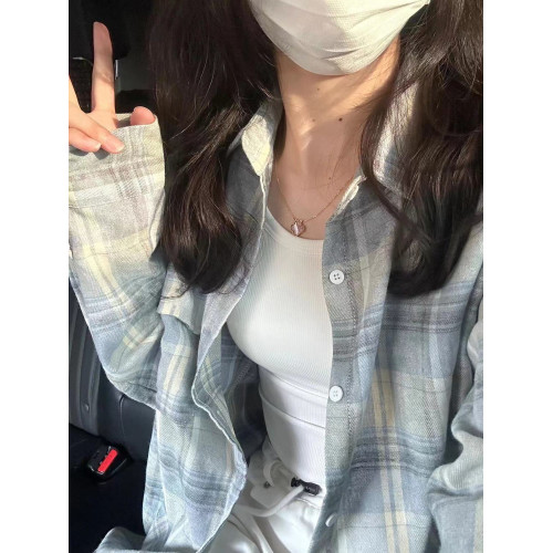 小個子韓系純棉格子襯衫女寬鬆慵懶風遮肉長袖襯衣外穿上衣ins潮