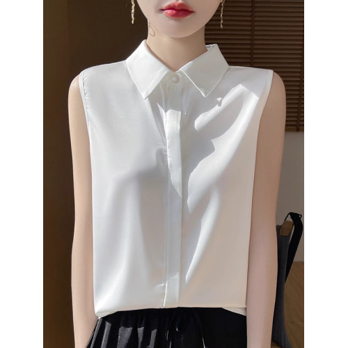 2025春夏新款優雅無袖百搭純色襯衣女配西裝內搭休閒氣質曡穿小衫