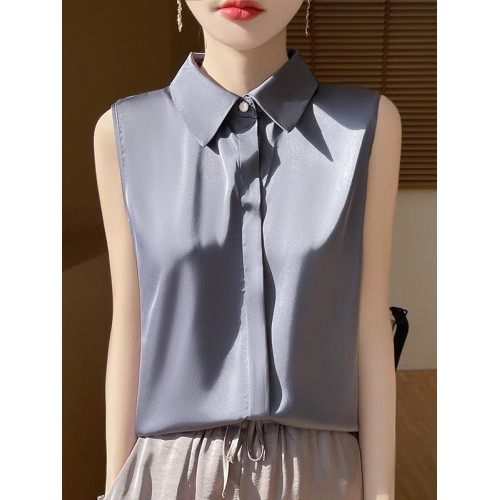 2025春夏新款優雅無袖百搭純色襯衣女配西裝內搭休閒氣質曡穿小衫