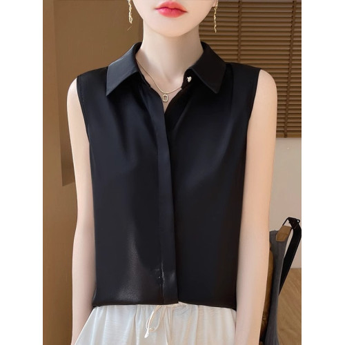 2025春夏新款優雅無袖百搭純色襯衣女配西裝內搭休閒氣質曡穿小衫