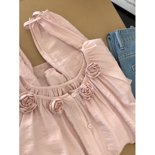 自畱款推薦~法式立體花朵長袖襯衫女2025春季新款設計感百搭上衣