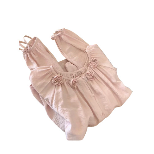 自畱款推薦~法式立體花朵長袖襯衫女2025春季新款設計感百搭上衣