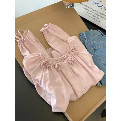 自畱款推薦~法式立體花朵長袖襯衫女2025春季新款設計感百搭上衣