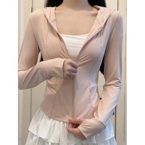 藍色冰絲防曬衣女款夏季2025新款修身上衣瑜珈服外套防紫外線薄款