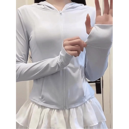 藍色冰絲防曬衣女款夏季2025新款修身上衣瑜珈服外套防紫外線薄款