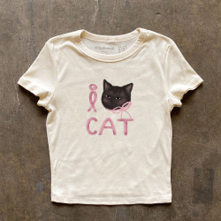 IGEUMM 230g重磅美式小衆可愛卡通貓咪正肩短袖T恤辣妹獨特上衣女