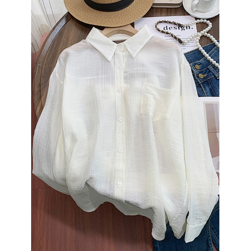 自畱款推薦~蝴蝶結鏤空設計感長袖防曬襯衫外套女薄款寬鬆襯衣潮