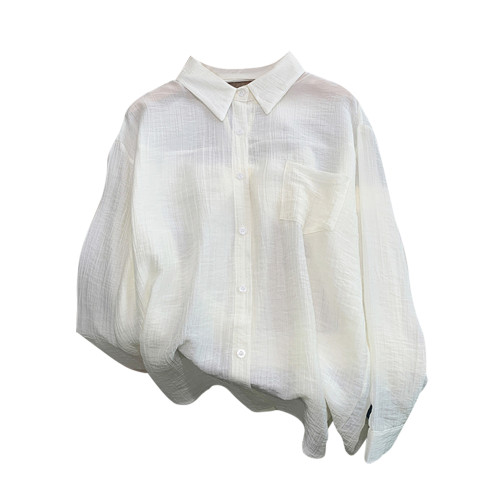 自畱款推薦~蝴蝶結鏤空設計感長袖防曬襯衫外套女薄款寬鬆襯衣潮