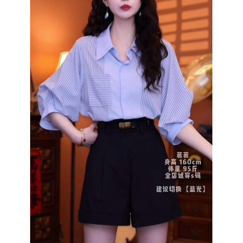 夏季港味復古氣質條紋短袖襯衫女裝夏裝2025年新款設計感polo上衣