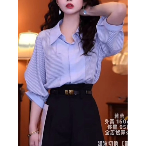 夏季港味復古氣質條紋短袖襯衫女裝夏裝2025年新款設計感polo上衣